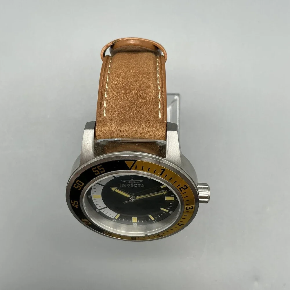 Invicta Specialty Mens Watch 45mm Black Dial Brown Leather 12846 New Battery